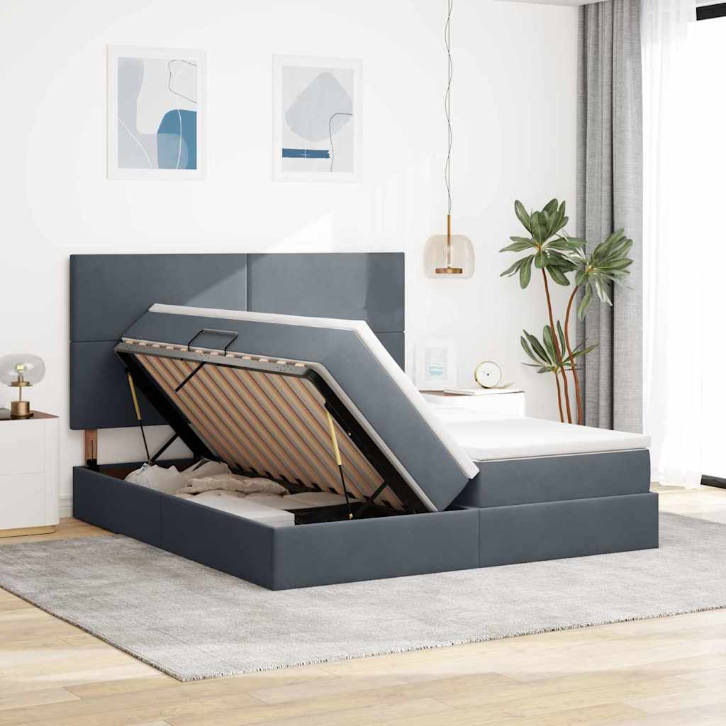 Opslag bed met matras Donkergrijs 200 x 200 cm Fluweel is nu te koop bij PeponiXL, paradijselijk wonen!