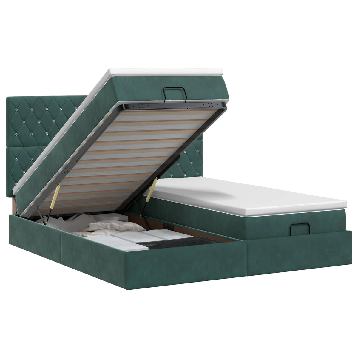 Ottoman bed met matras met hoofdeinde 2 st Donkergroen Fluweel is nu te koop bij PeponiXL, paradijselijk wonen!