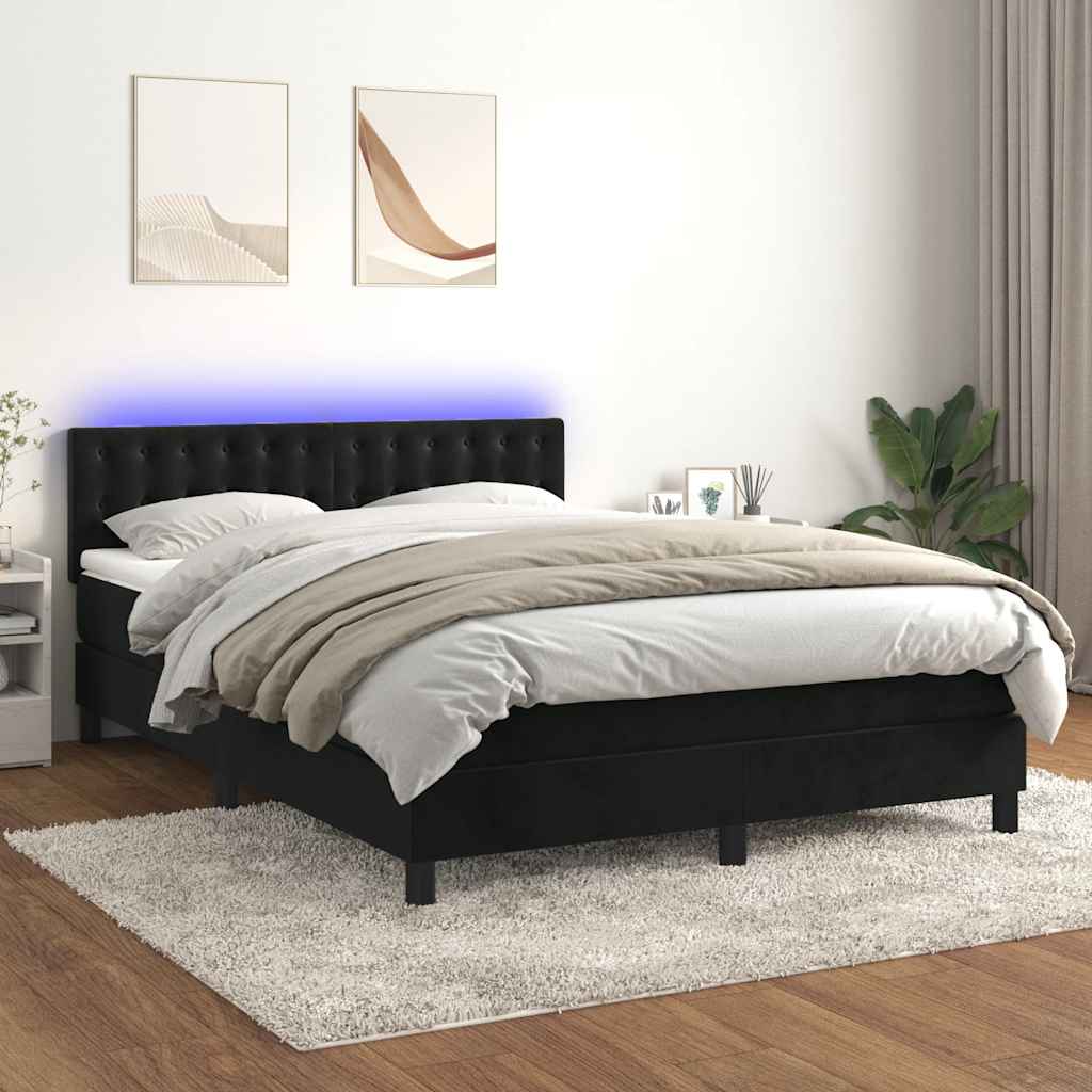 Boxspring met matras en LED fluweel zwart 140x200 cm is nu te koop bij PeponiXL, paradijselijk wonen!