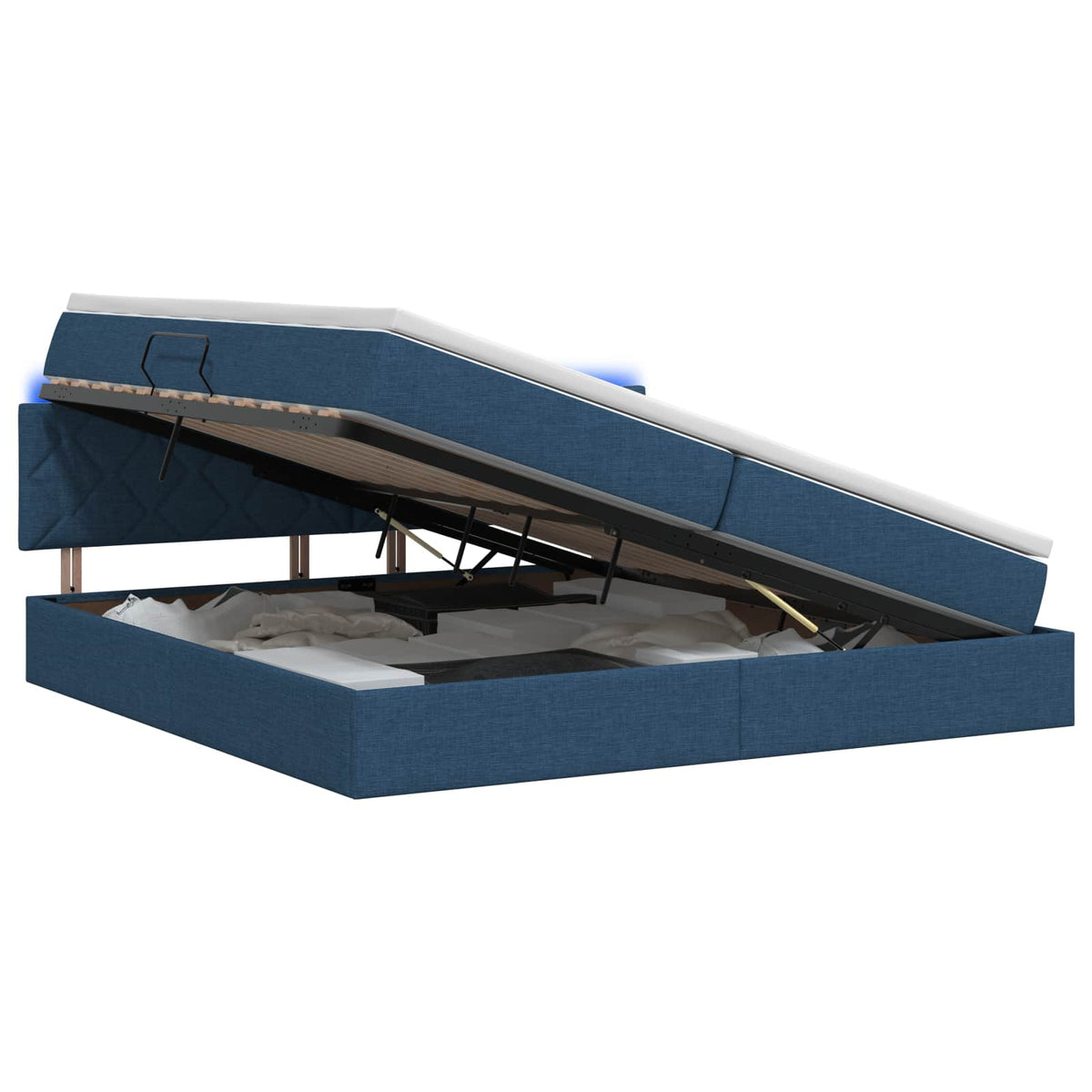 LED Opslagbed met Matras Blauw 200 x 200 cm Stof is nu te koop bij PeponiXL, paradijselijk wonen!