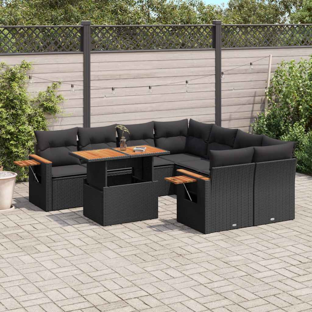 9-delige Loungeset met kussens poly rattan zwart is nu te koop bij PeponiXL, paradijselijk wonen!