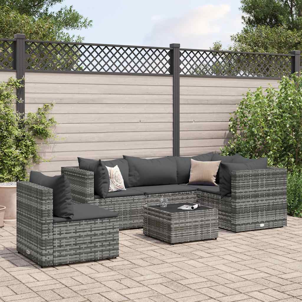 6-delige Loungeset met kussens poly rattan grijs is nu te koop bij PeponiXL, paradijselijk wonen!