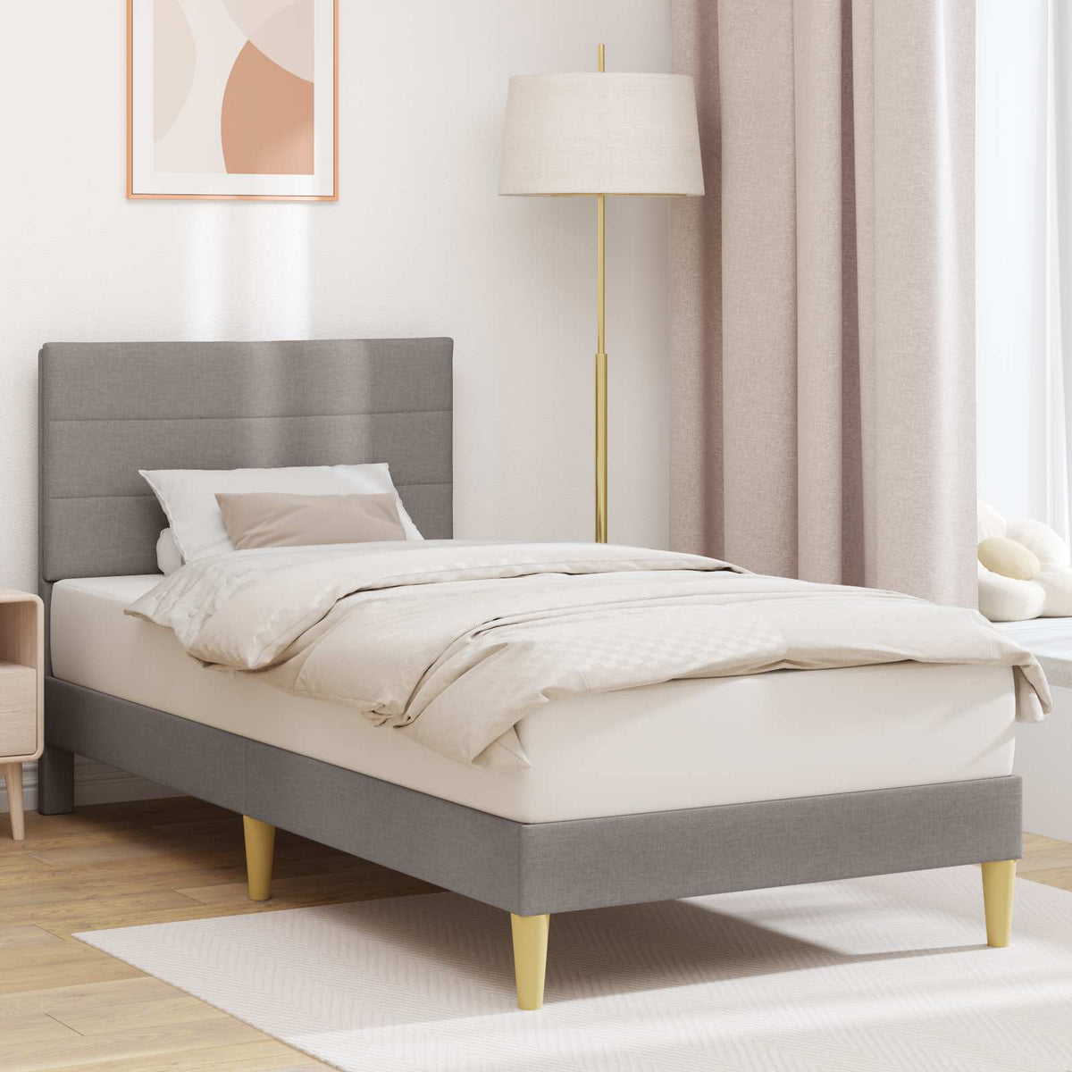 Bedframe met hoofdeinde Taupe 90 x 200 cm Stof is nu te koop bij PeponiXL, paradijselijk wonen!