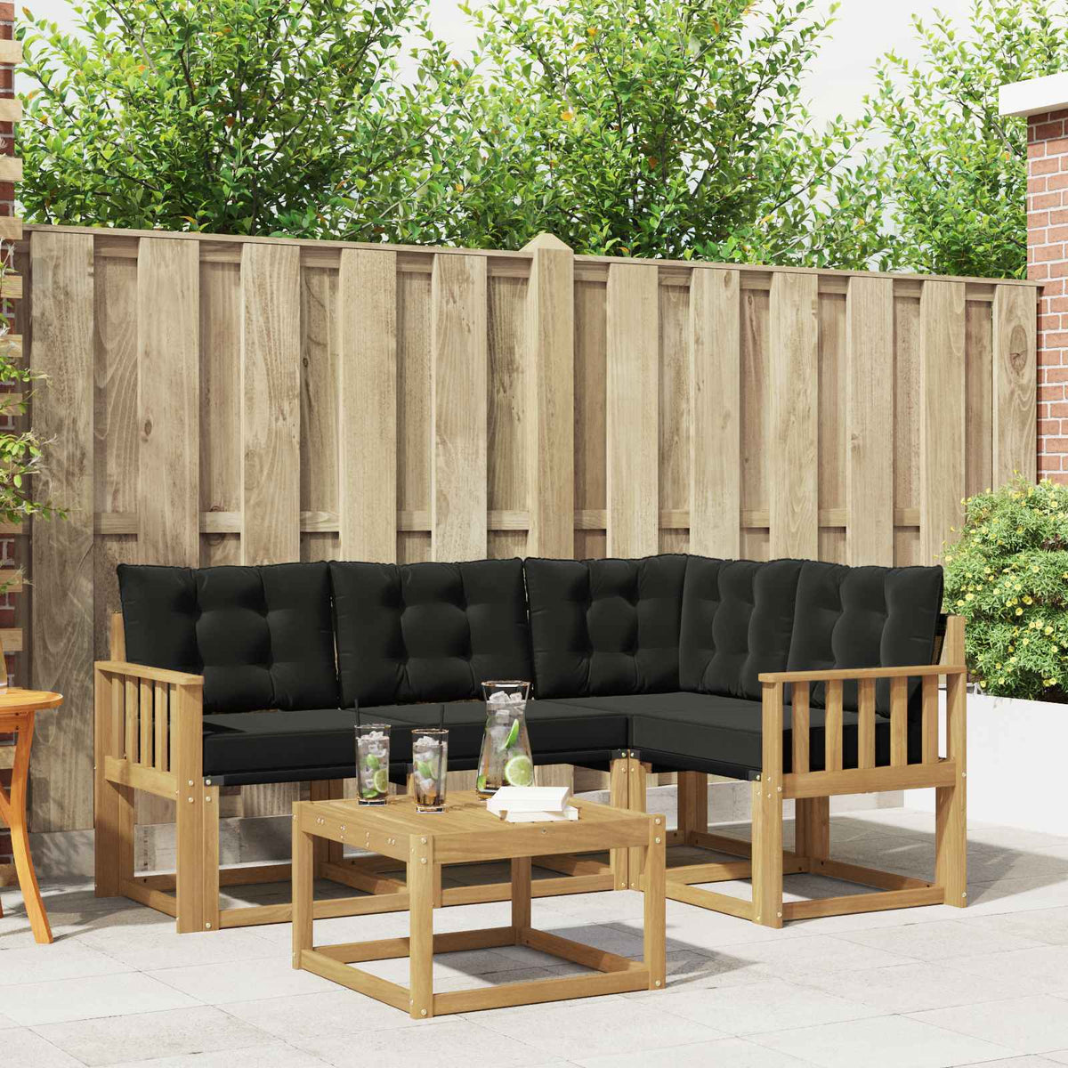 Buiten bankenset met kussen 5 pcs Wit en zwart is nu te koop bij PeponiXL, paradijselijk wonen!