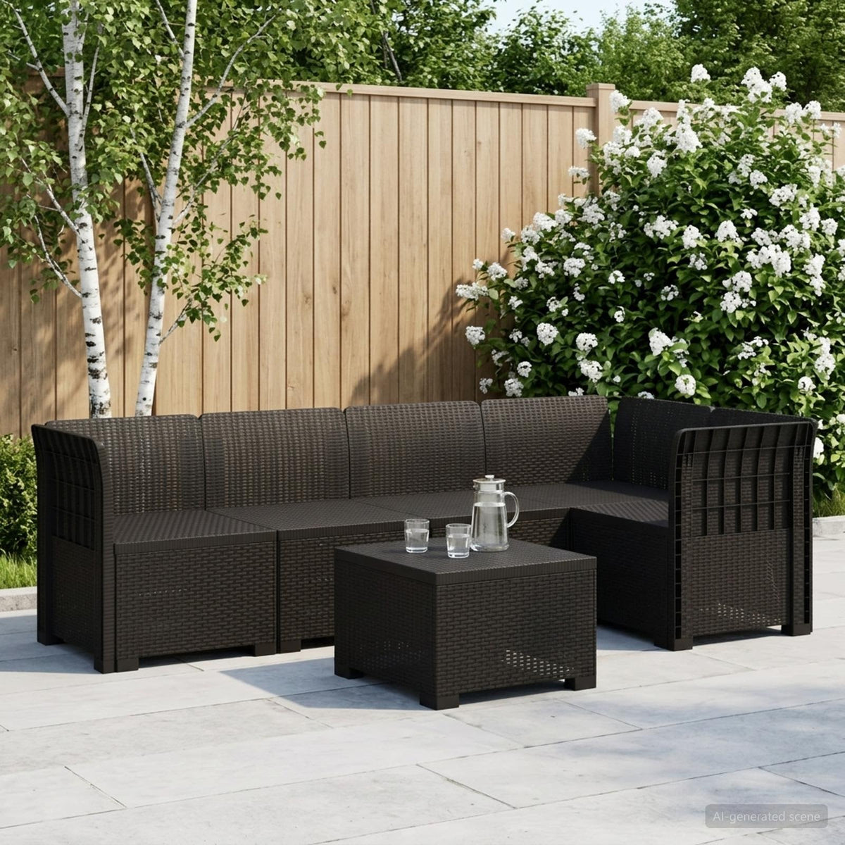 5-Zits Tuin Sofa Rattan Look PP Antraciet is nu te koop bij PeponiXL, paradijselijk wonen!