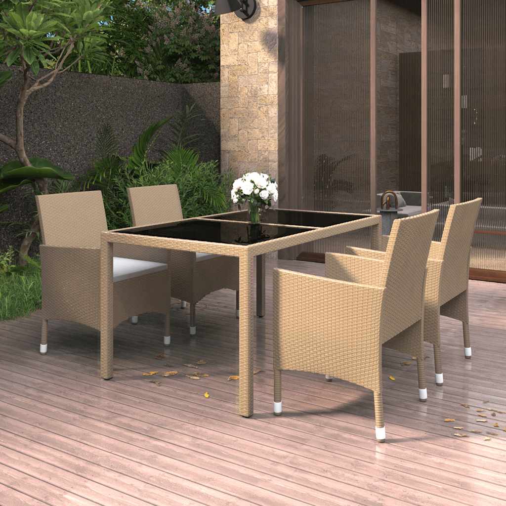 5-delige Tuinset poly rattan en gehard glas beige is nu te koop bij PeponiXL, paradijselijk wonen!