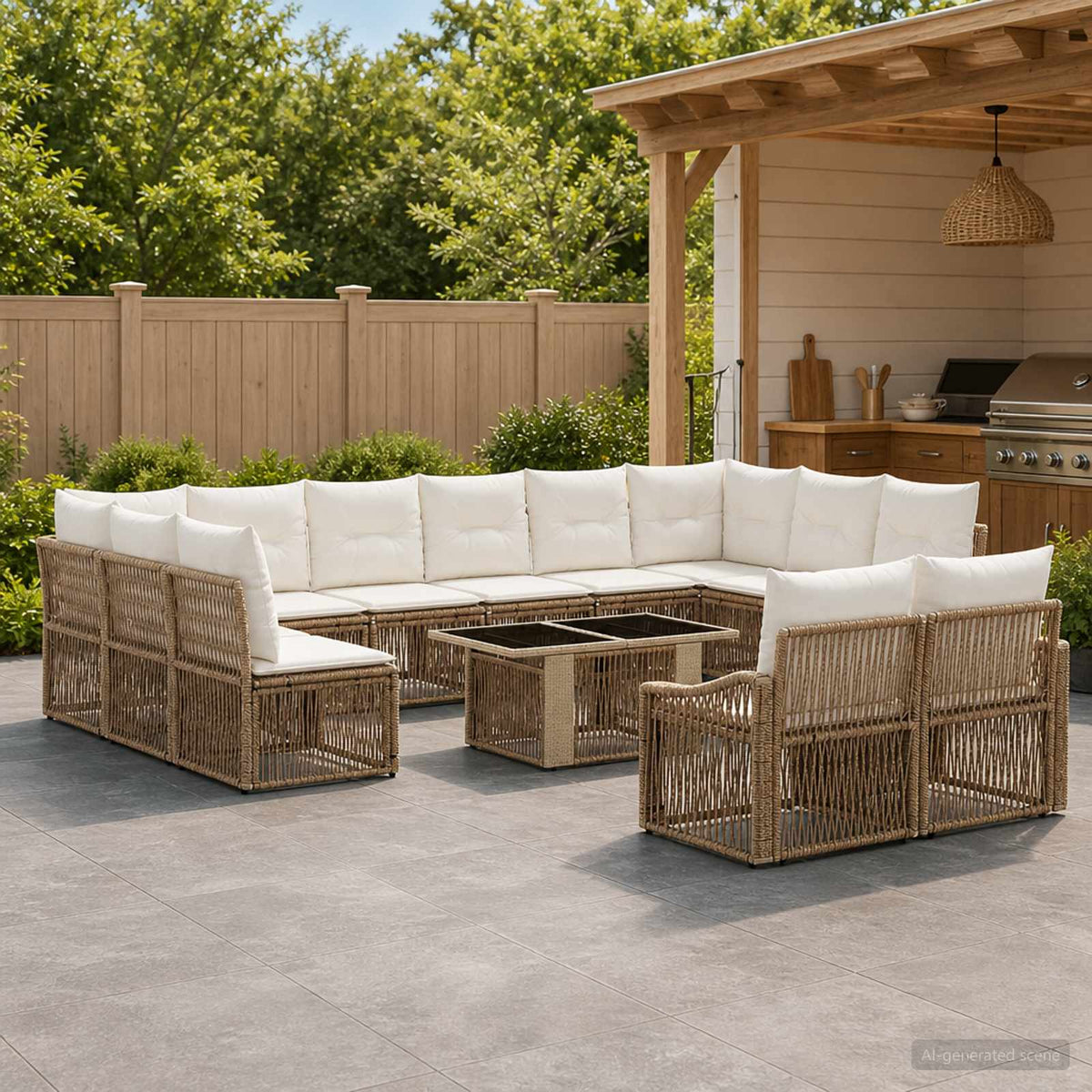 Tuinbankenset 13 st Beige en Crème Wit poly rattan is nu te koop bij PeponiXL, paradijselijk wonen!