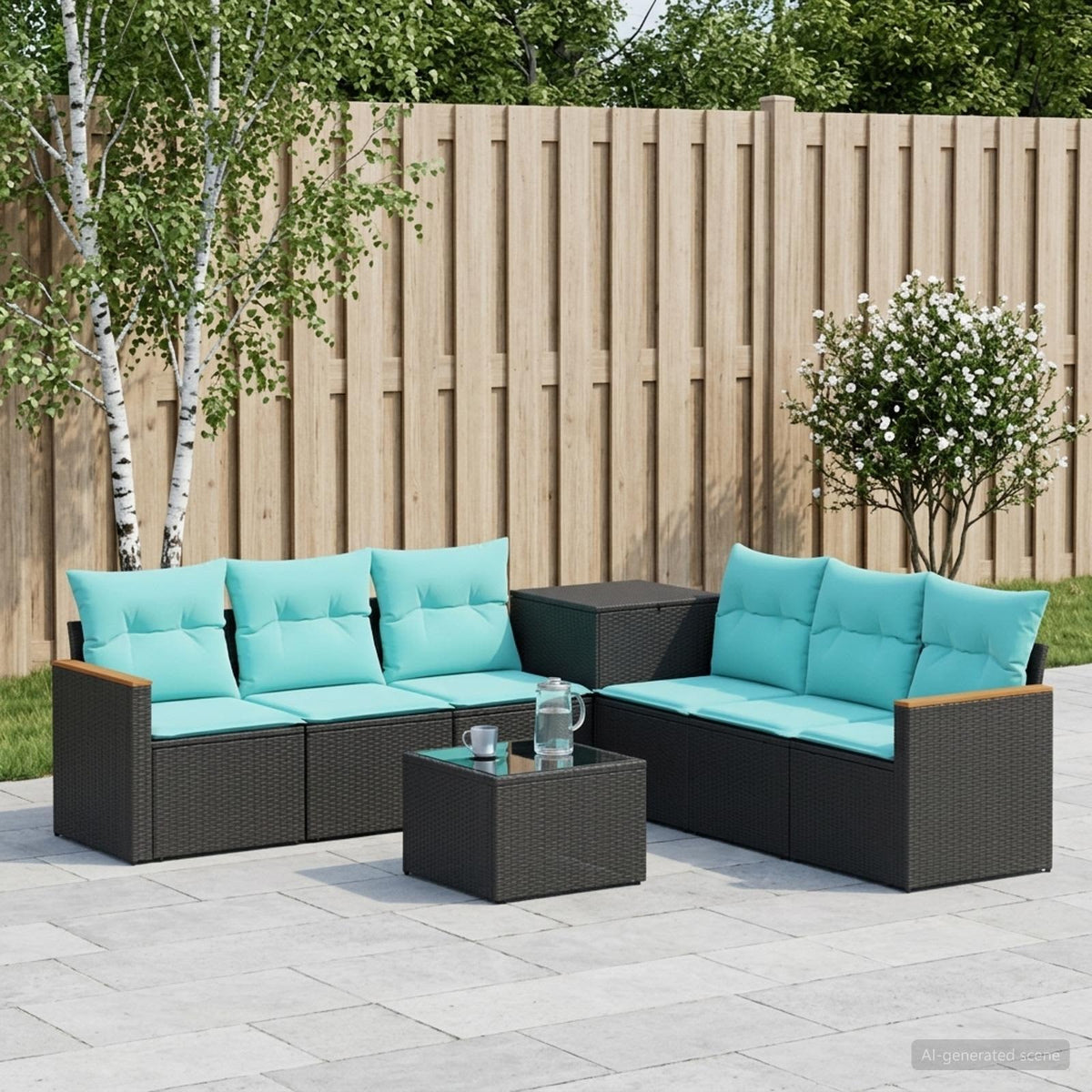 Bankstel 8 st Zwart en Blauw Poly Rattan en Staal is nu te koop bij PeponiXL, paradijselijk wonen!
