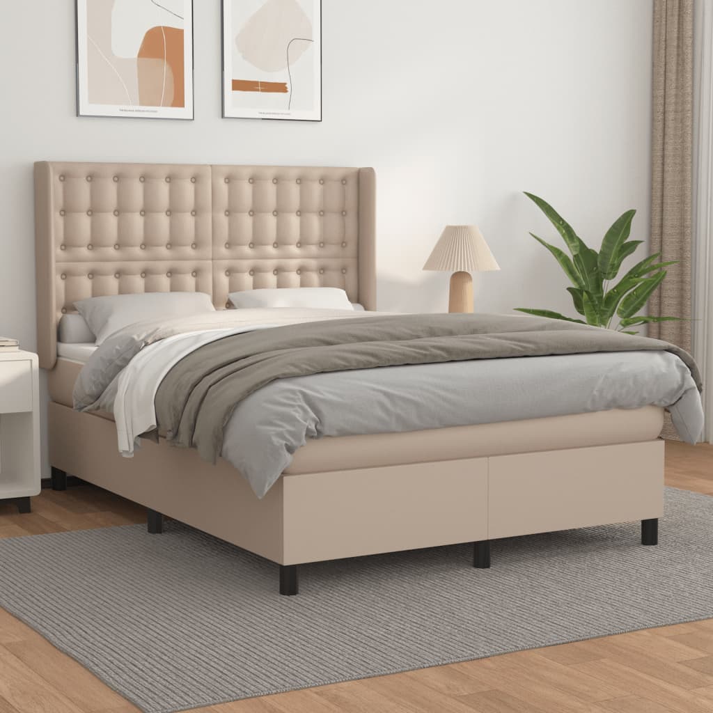 Boxspring met matras kunstleer cappuccinokleurig 140x190 cm is nu te koop bij PeponiXL, paradijselijk wonen!