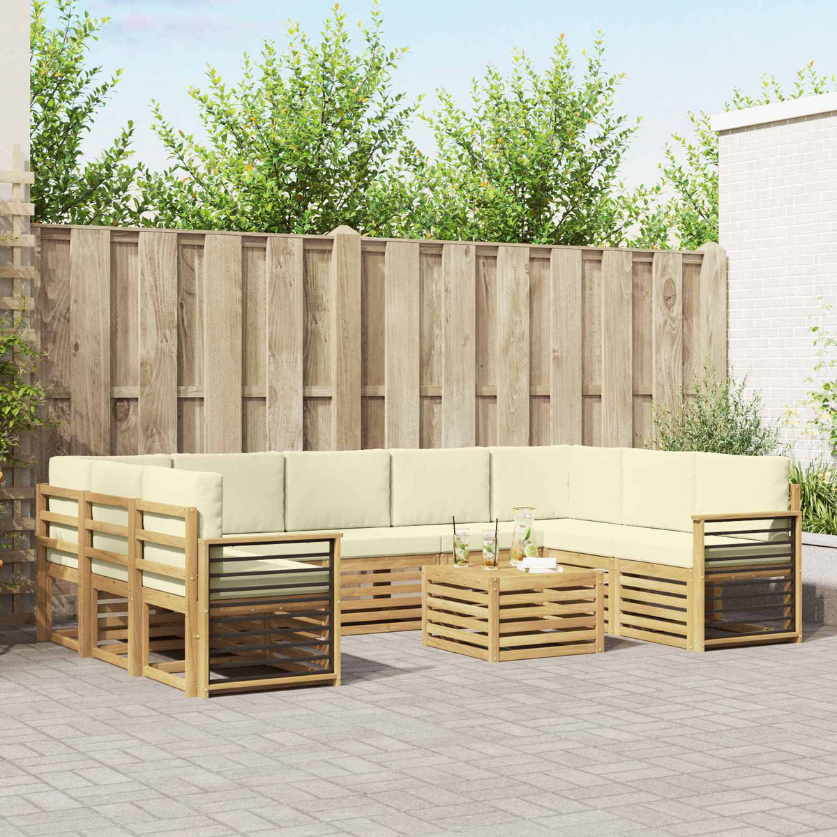 Sofa-Sets met kussen 10 pcs Wit en crèmekleurig Polyester is nu te koop bij PeponiXL, paradijselijk wonen!