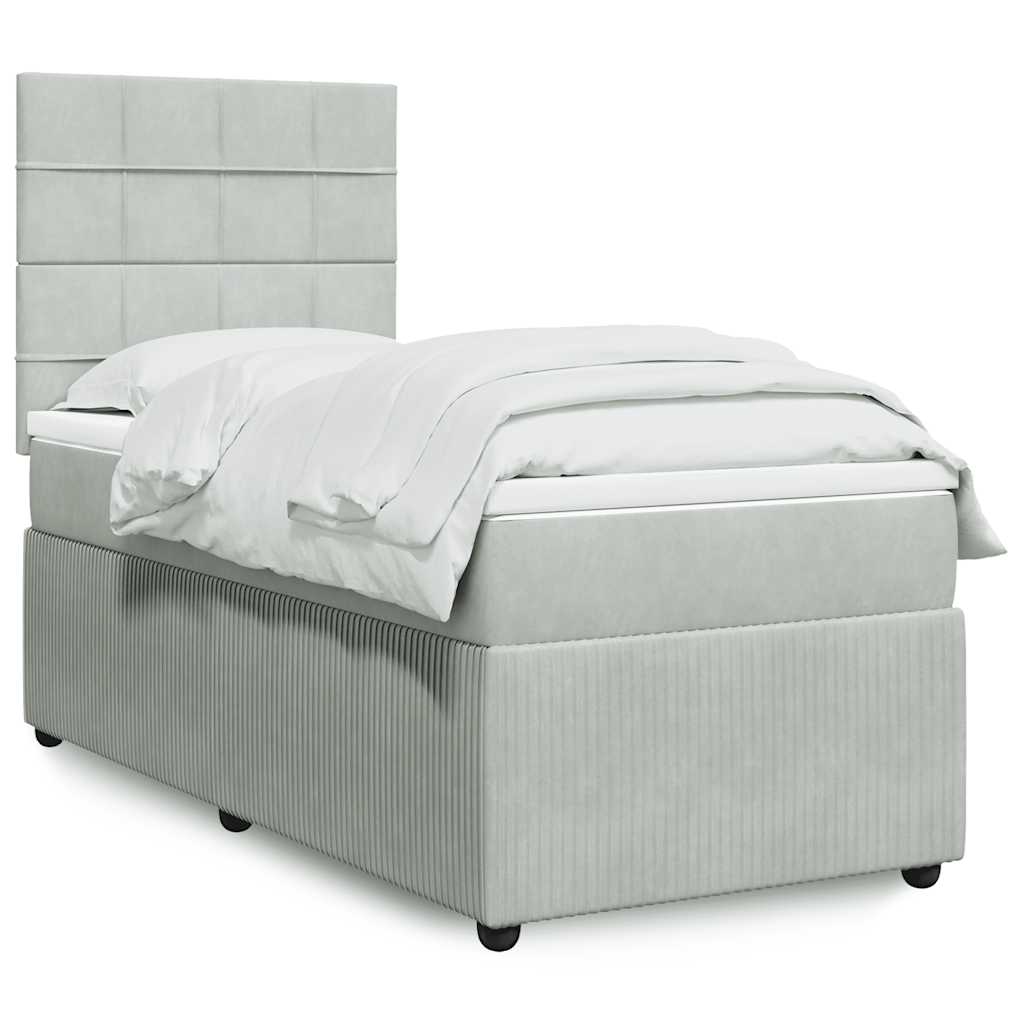 Boxspring met matras fluweel lichtgrijs 90x200 cm is nu te koop bij PeponiXL, paradijselijk wonen!