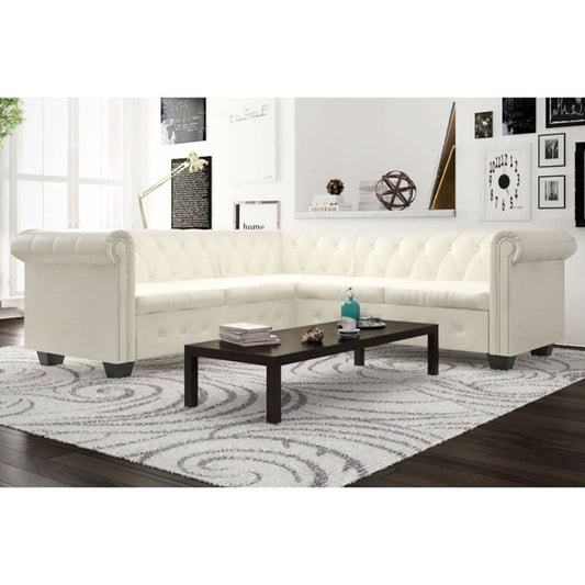 Hoekbank 5-zits Chesterfield-stijl kunstleer wit is nu te koop bij PeponiXL, paradijselijk wonen!