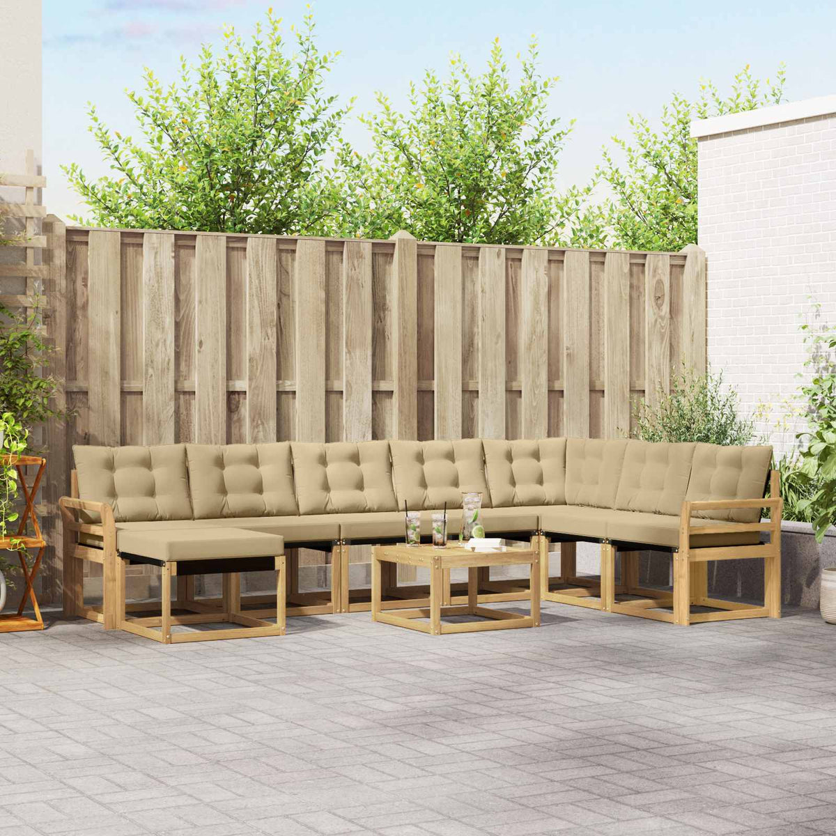 Buiten bankenset met kussen 9 pcs Wit en Beige is nu te koop bij PeponiXL, paradijselijk wonen!