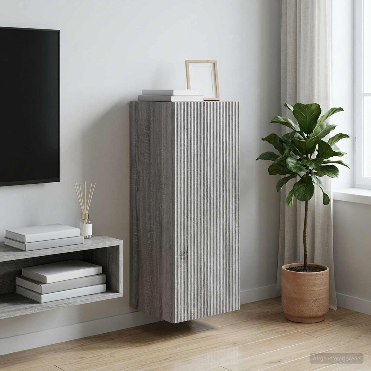Wandkast Grijs Sonoma 33 x 34,5 x 90 cm Bewerkt hout is nu te koop bij PeponiXL, paradijselijk wonen!