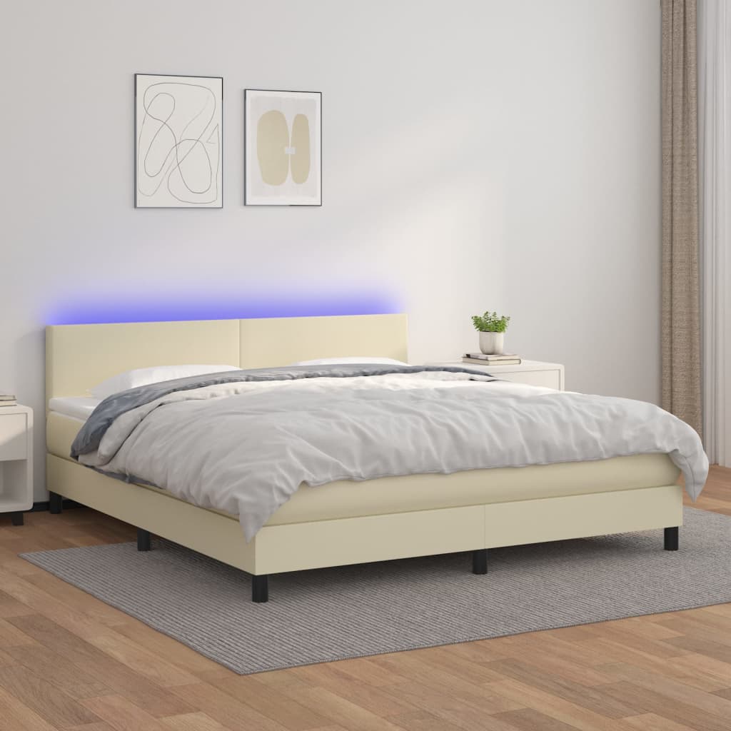 Boxspring met matras en LED kunstleer crèmekleurig 180x200 cm is nu te koop bij PeponiXL, paradijselijk wonen!