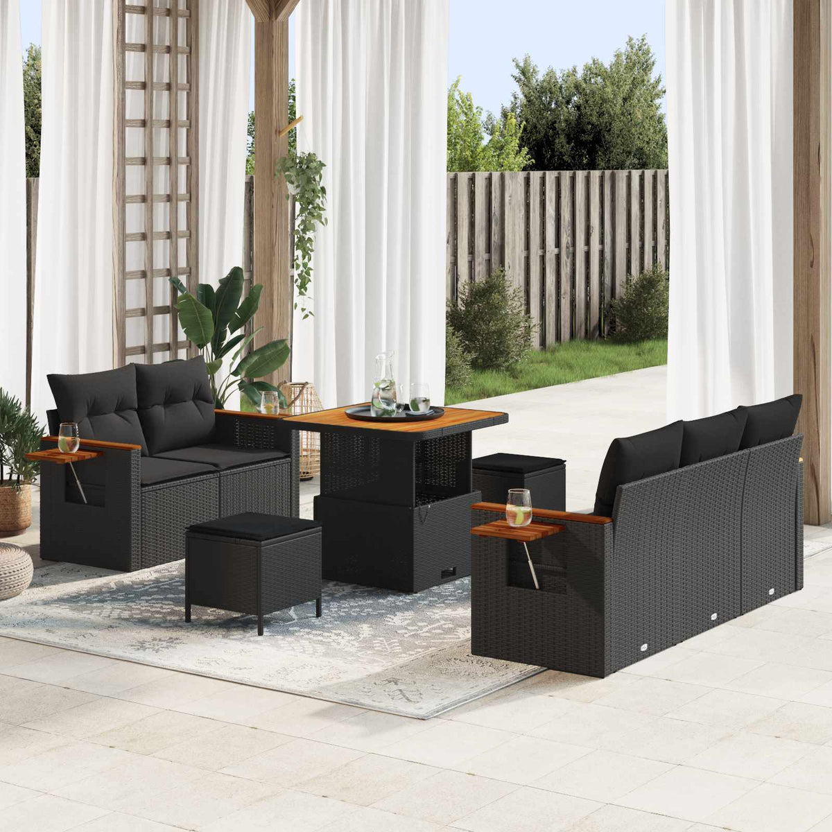 Tuinbankenset 8 pcs Zwart poly rattan is nu te koop bij PeponiXL, paradijselijk wonen!