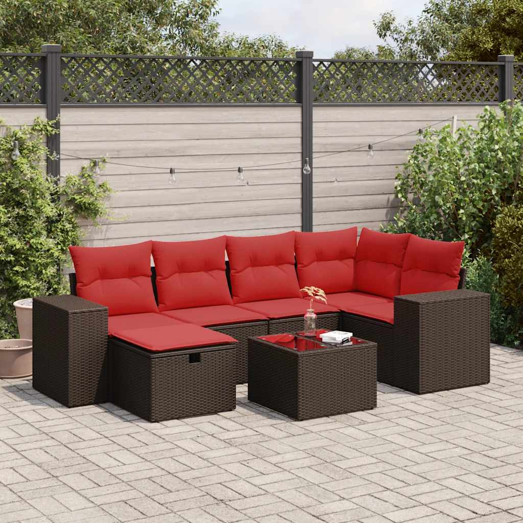 7-delige Loungeset met kussens poly rattan bruin is nu te koop bij PeponiXL, paradijselijk wonen!
