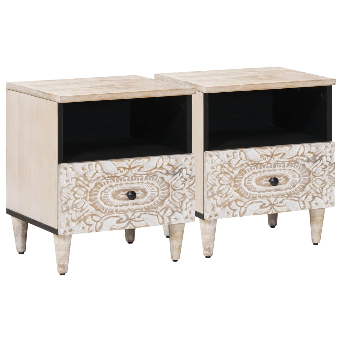 Bed kast met lade 2 pcs Wit 40 x 33 x 46 cm Massief Mango Hout is nu te koop bij PeponiXL, paradijselijk wonen!