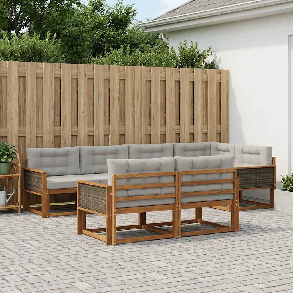 Buiten bankenset met kussen 7 pcs Natuurlijk en Lichtgrijs is nu te koop bij PeponiXL, paradijselijk wonen!