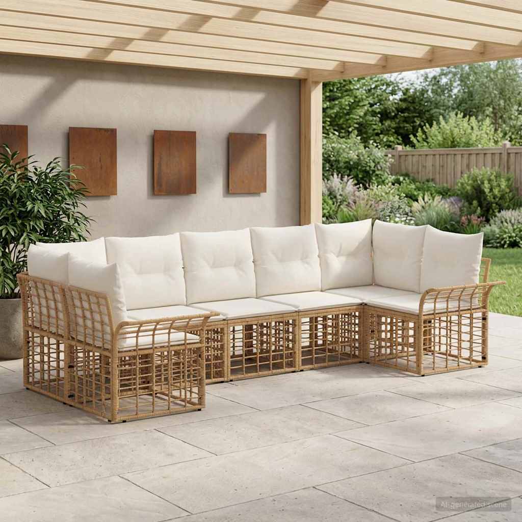 Buiten bankenset 7 pcs Natuurlijk en Crème Wit Polyester is nu te koop bij PeponiXL, paradijselijk wonen!