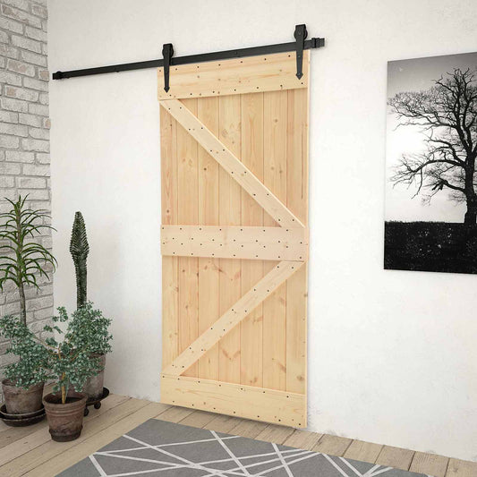 Schuifdeur Naturel en Zwart 90 x 210 cm Massief grenenhout is nu te koop bij PeponiXL, paradijselijk wonen!