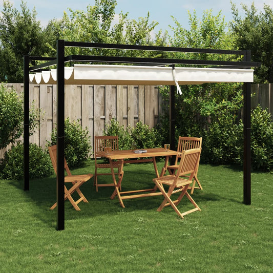 Prieel met uittrekbaar dak 3x3 m aluminium crèmekleurig is nu te koop bij PeponiXL, paradijselijk wonen!