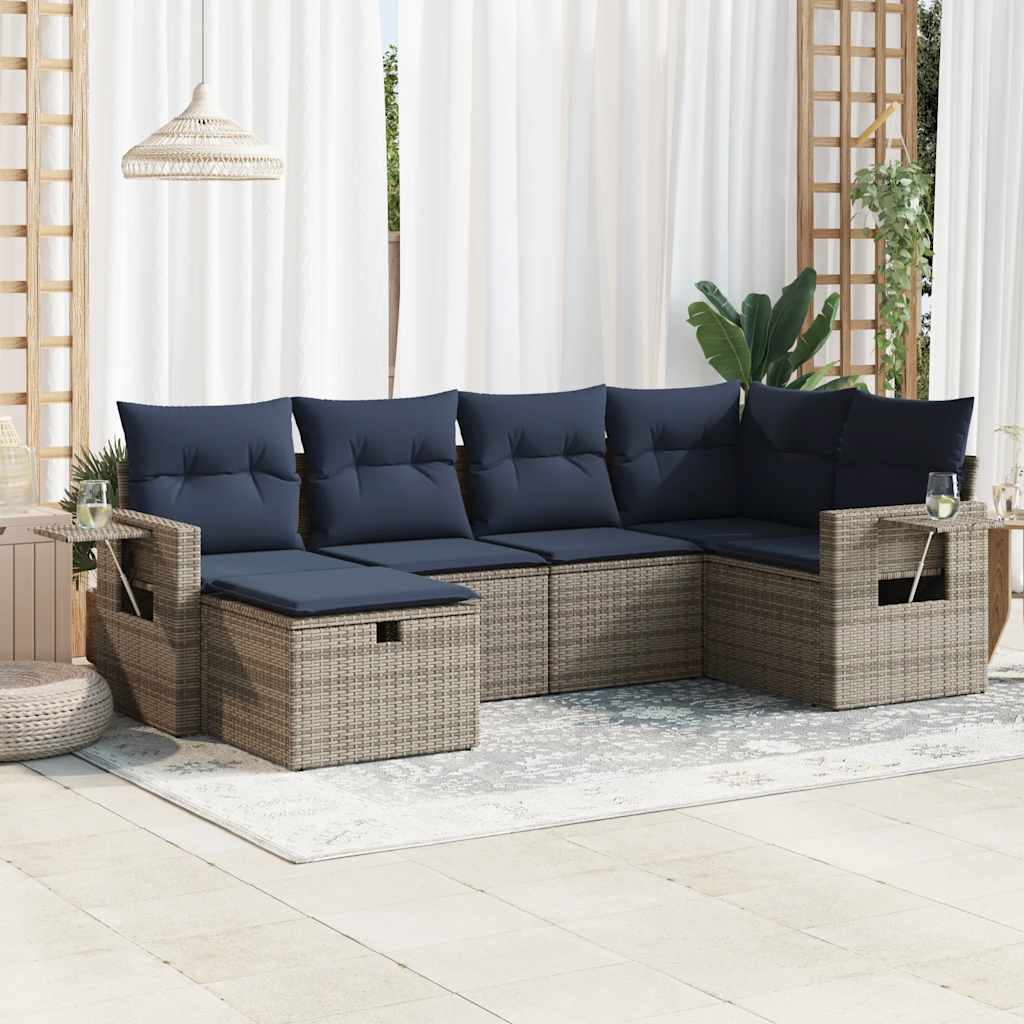 6-delige Loungeset met kussens poly rattan grijs is nu te koop bij PeponiXL, paradijselijk wonen!