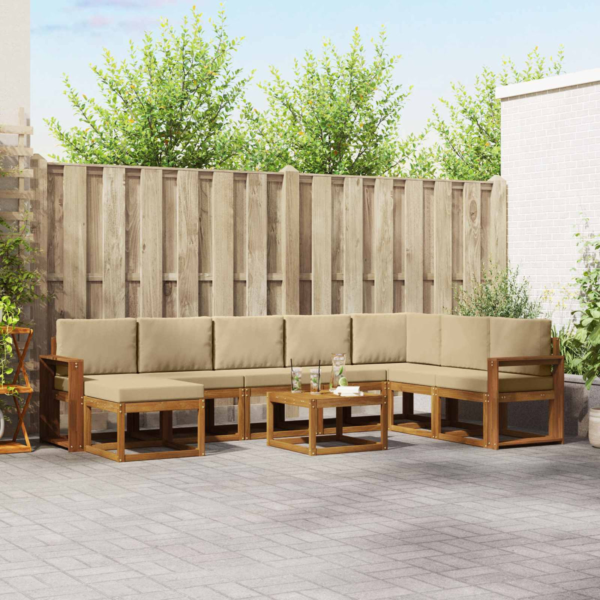 Buiten bankenset met kussen 9 pcs Natuurlijk en Beige is nu te koop bij PeponiXL, paradijselijk wonen!