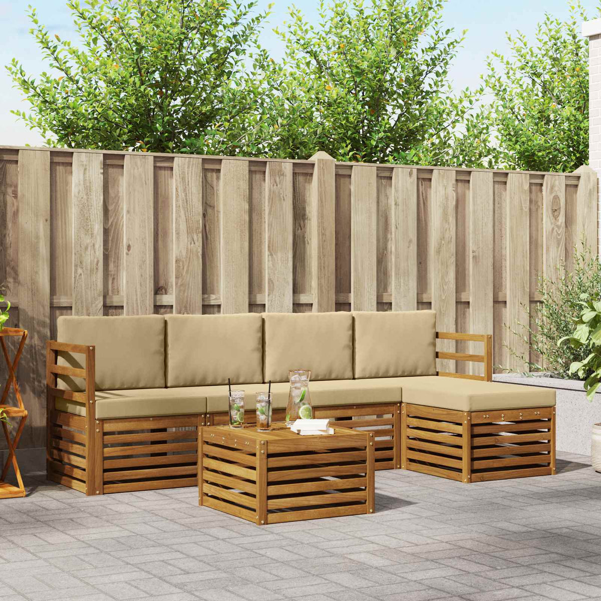 Buiten bankenset met kussen 6 pcs Natuurlijk en Beige is nu te koop bij PeponiXL, paradijselijk wonen!