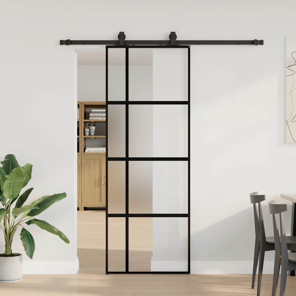 Schuifdeur met beslagset 76x205 cm gehard glas zwart is nu te koop bij PeponiXL, paradijselijk wonen!