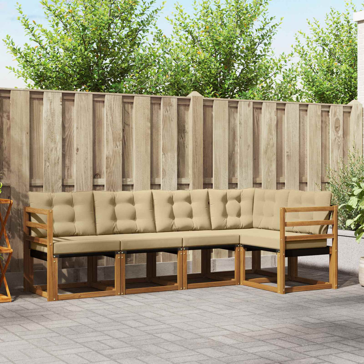 Buiten bankenset met kussen 5 pcs Natuurlijk en Beige is nu te koop bij PeponiXL, paradijselijk wonen!