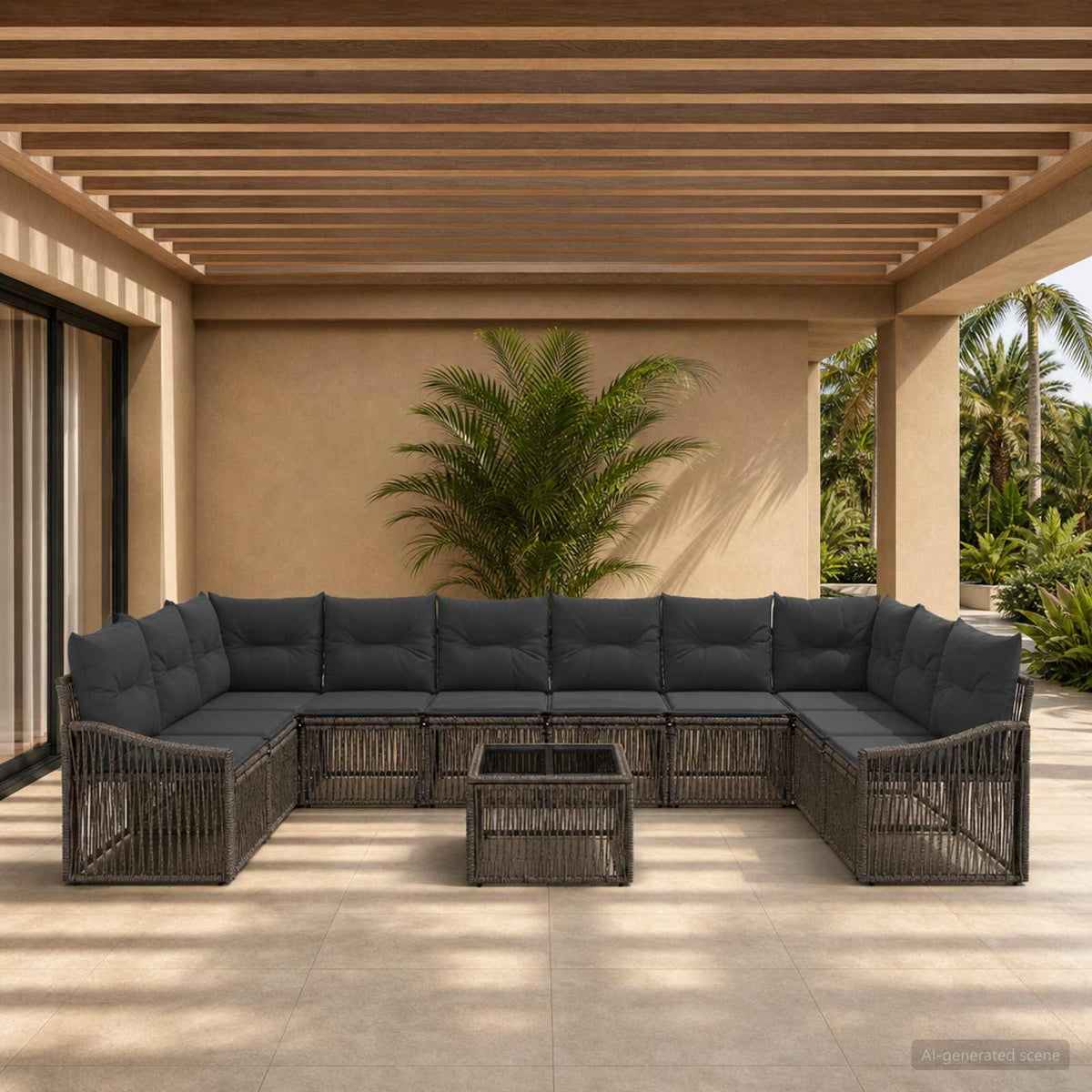 Tuinbankenset 11 pcs Grijs poly rattan is nu te koop bij PeponiXL, paradijselijk wonen!