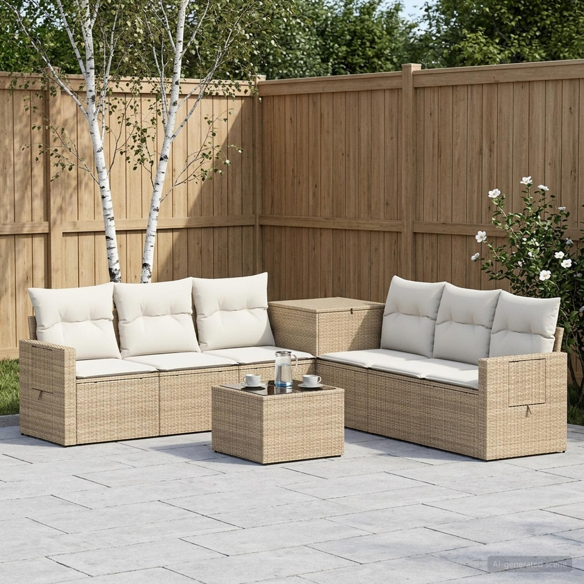 Bankstel 8 st Beige en Crème Wit Poly Rattan en Staal is nu te koop bij PeponiXL, paradijselijk wonen!