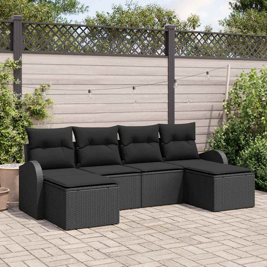 Tuin Sofa Set met kussen 6 pcs Zwart Poly Rattan is nu te koop bij PeponiXL, paradijselijk wonen!