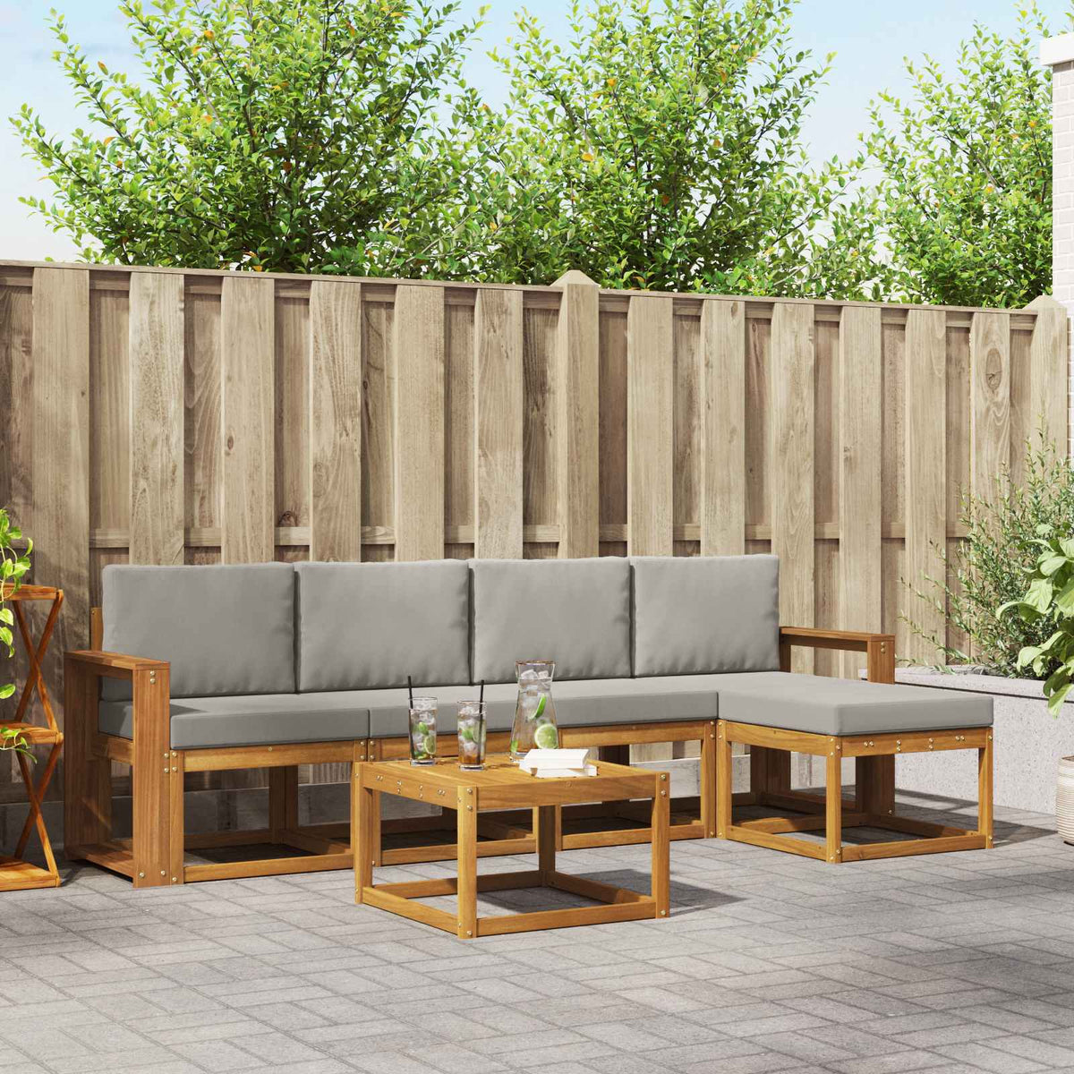 Buiten bankenset met kussen 6 pcs Natuurlijk en Lichtgrijs is nu te koop bij PeponiXL, paradijselijk wonen!