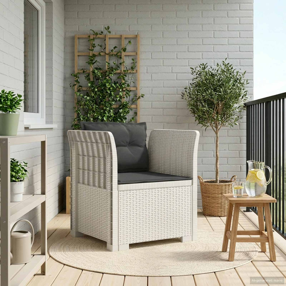 Eénpersoons Fauteuil met Kussens Rattan Look PP Wit is nu te koop bij PeponiXL, paradijselijk wonen!