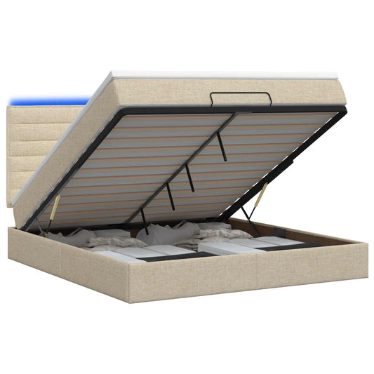 Ottoman Bed met Matrassen en LED Crèmekleurig 140 x 190 cm Stof is nu te koop bij PeponiXL, paradijselijk wonen!