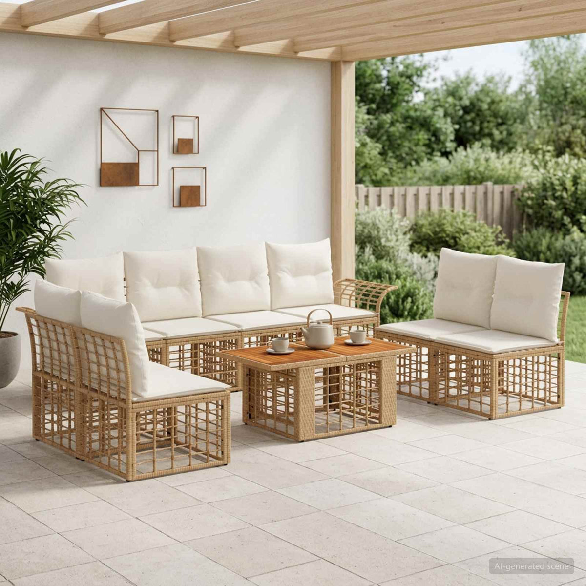 Tuinbankenset 9 st Natuurlijk en Crème Wit poly rattan is nu te koop bij PeponiXL, paradijselijk wonen!
