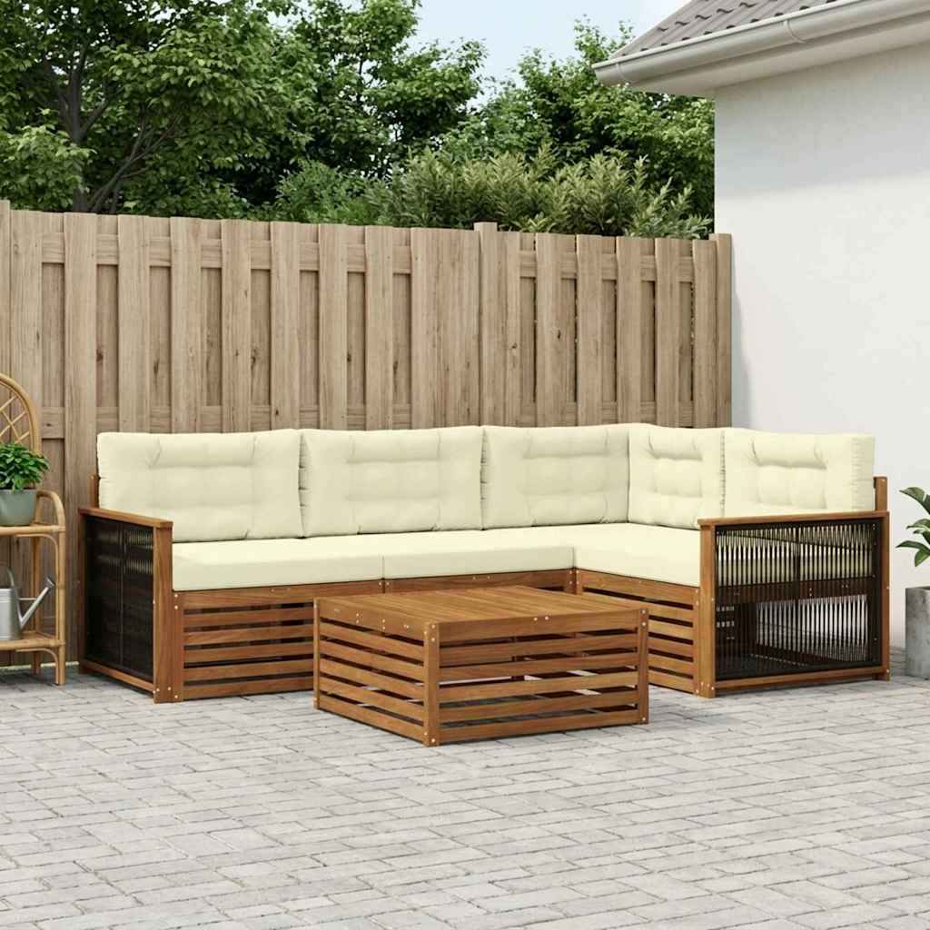 Buiten bankenset met kussen 5 pcs Natuurlijk en Crème is nu te koop bij PeponiXL, paradijselijk wonen!