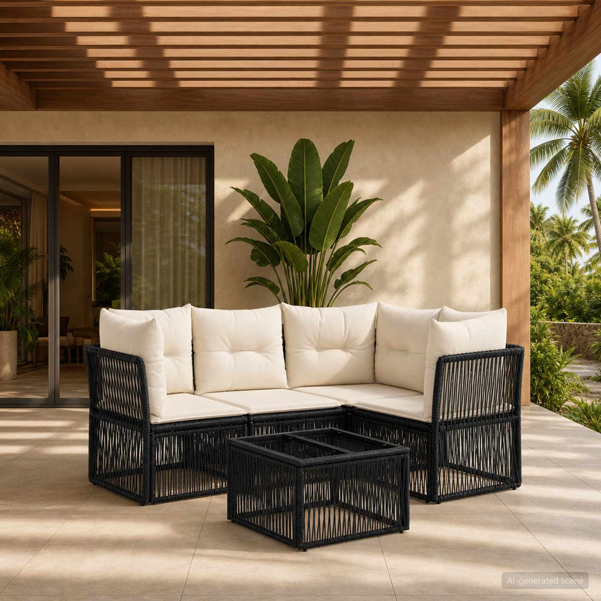 Tuinbankenset 5 pcs Zwart poly rattan is nu te koop bij PeponiXL, paradijselijk wonen!