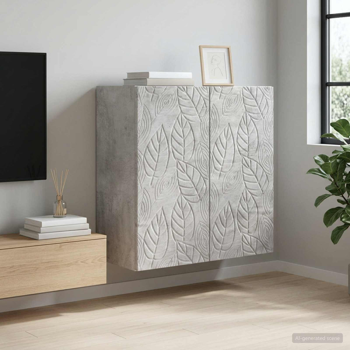 Wandkast Betongrijs 59 x 31 x 60 cm Bewerkt hout is nu te koop bij PeponiXL, paradijselijk wonen!