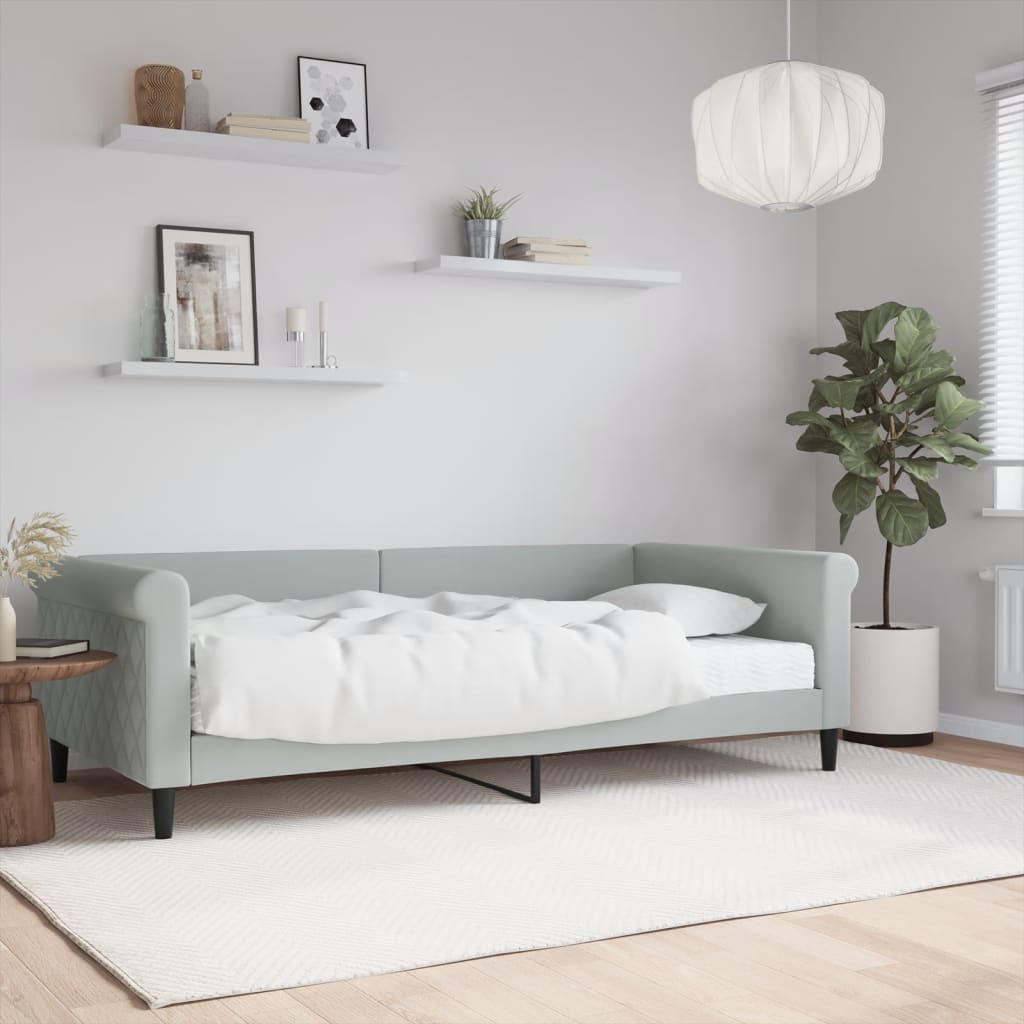 Slaapbank met matras 100x200 cm fluweel lichtgrijs is nu te koop bij PeponiXL, paradijselijk wonen!