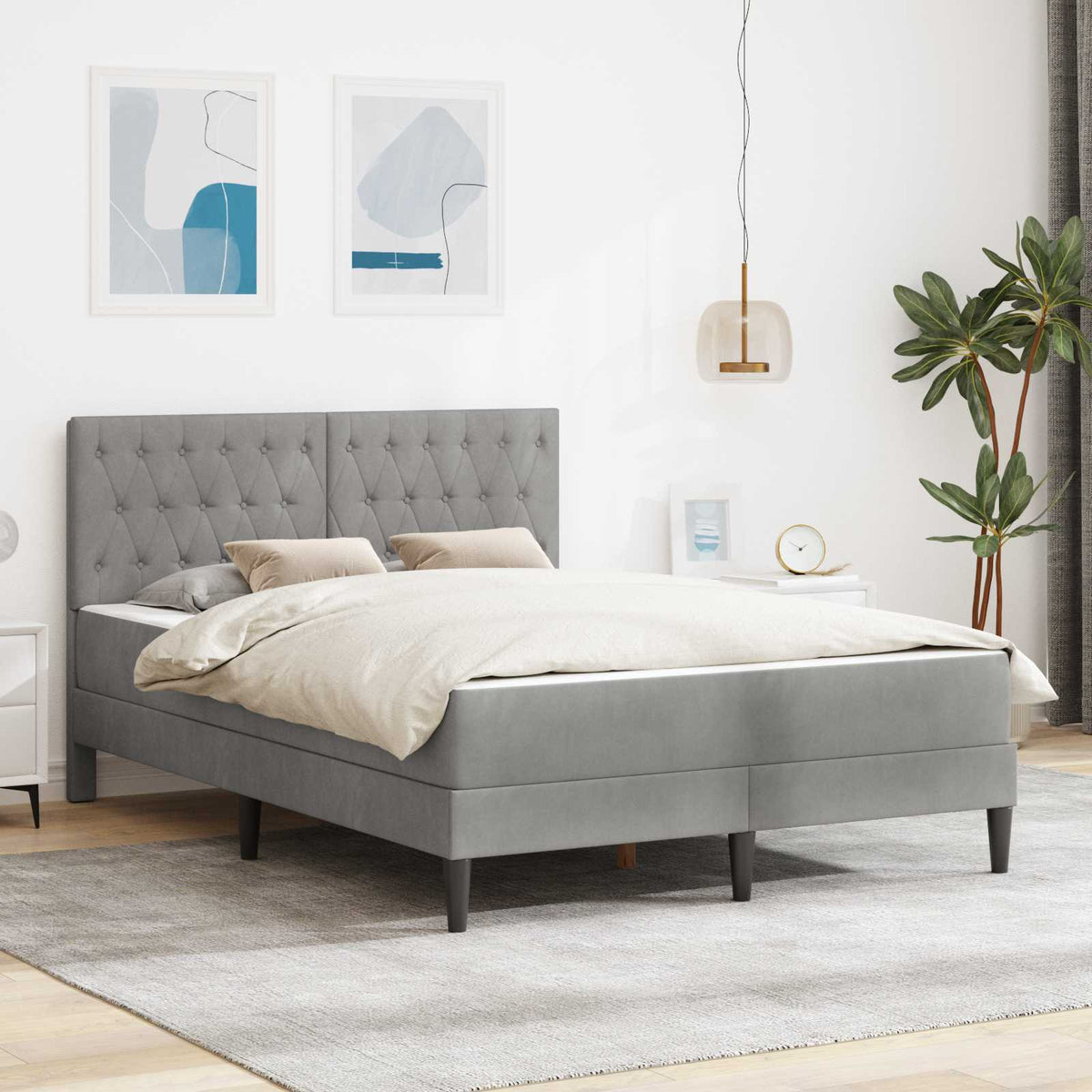 Bedframe met matras Lichtgrijs 140 x 190 cm Fluweel is nu te koop bij PeponiXL, paradijselijk wonen!