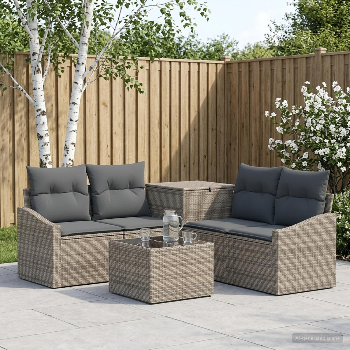 Bankstel 6 st Grijs en Donkergrijs Poly Rattan en Staal is nu te koop bij PeponiXL, paradijselijk wonen!