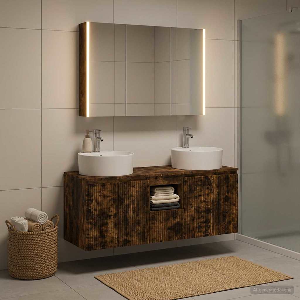 Badkamerkastenset 4 st Gerookt eiken Bewerkt hout is nu te koop bij PeponiXL, paradijselijk wonen!