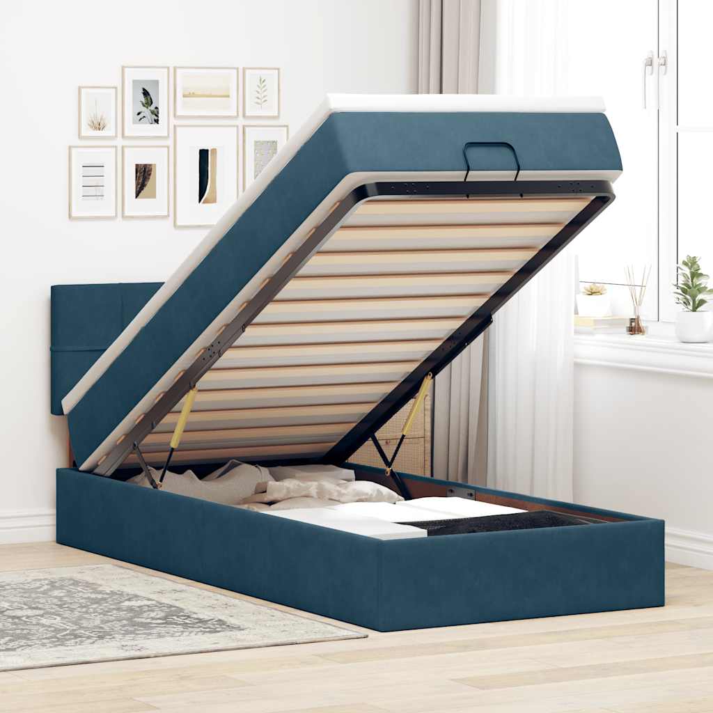 Ottoman bed met matras en LED's 90x200cm fluweel donkerblauw is nu te koop bij PeponiXL, paradijselijk wonen!