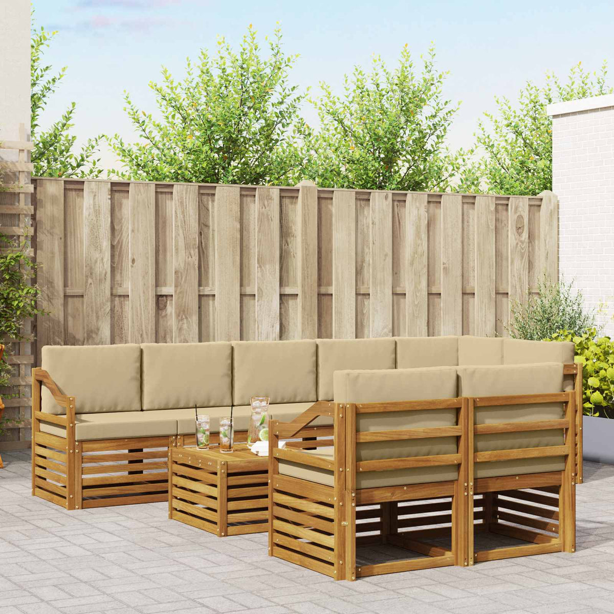 Sofa-Sets 9 pcs Natuurlijk en Beige Massief Acaciahout is nu te koop bij PeponiXL, paradijselijk wonen!