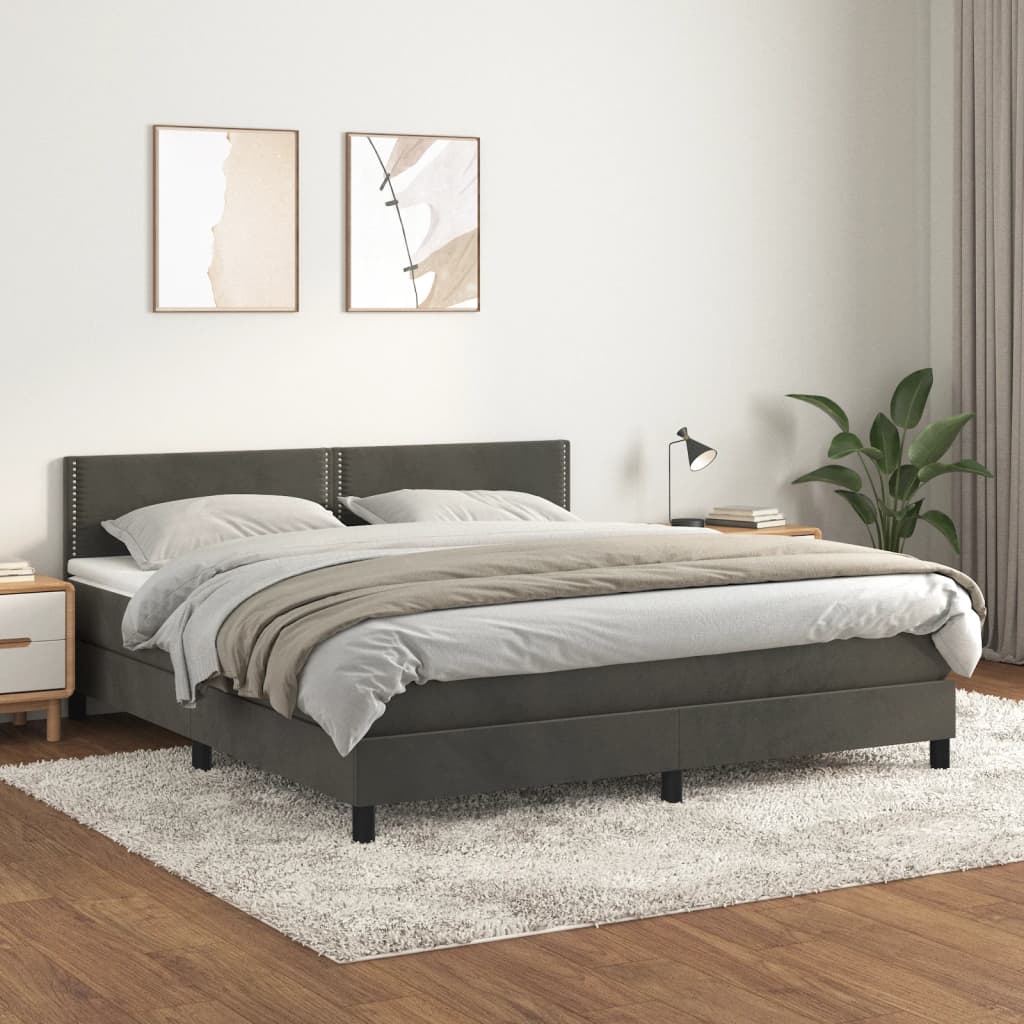 Boxspring met matras fluweel donkergrijs 180x200 cm is nu te koop bij PeponiXL, paradijselijk wonen!