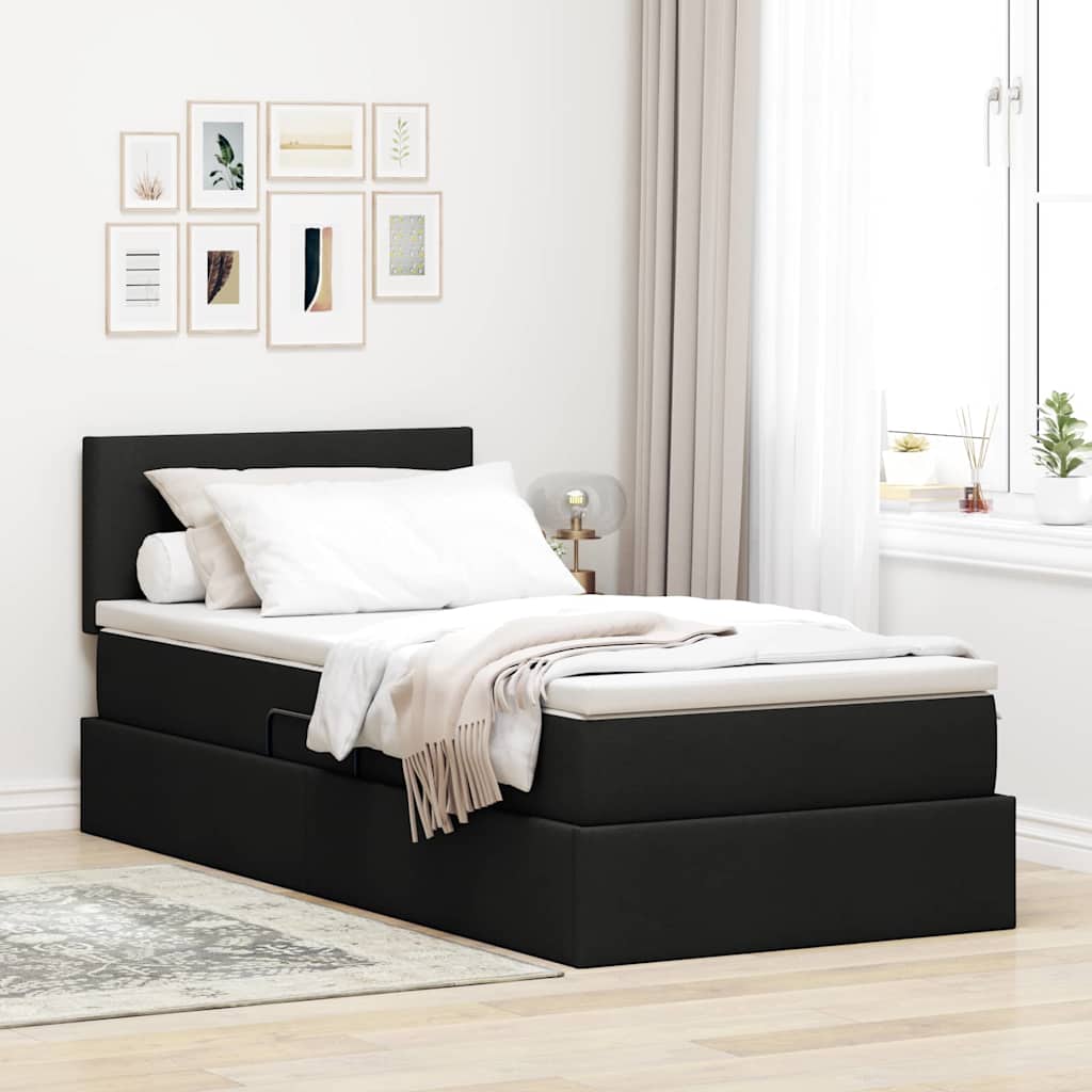 Opbergbed met matras met matras Zwart 90 x 190 cm Bewerkt hout is nu te koop bij PeponiXL, paradijselijk wonen!