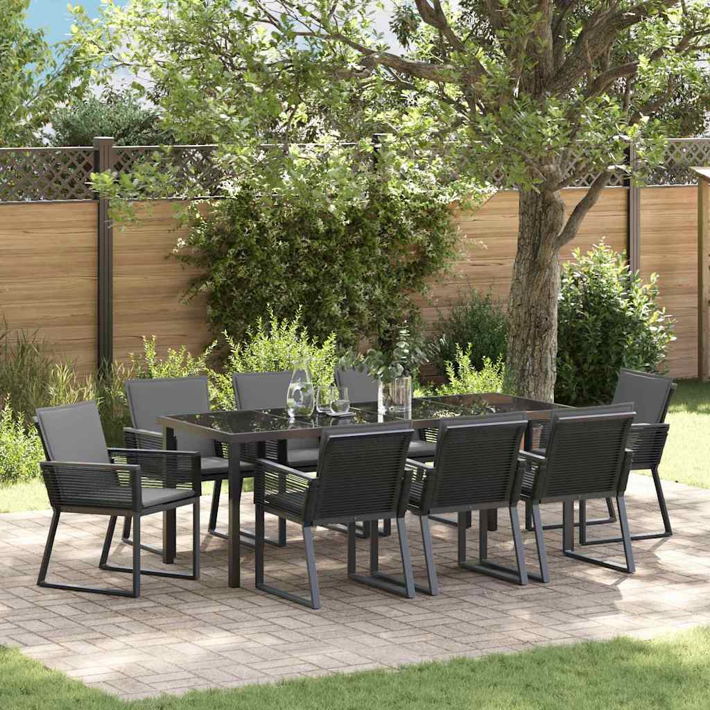 Tuin eettafelset 9 pcs Zwart Gepoedercoat staal is nu te koop bij PeponiXL, paradijselijk wonen!